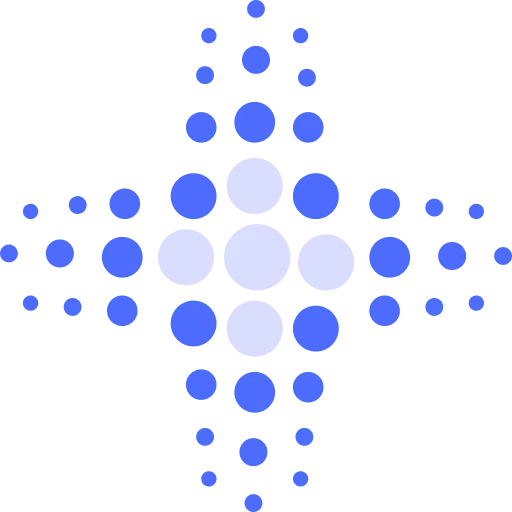Pattern of blue circles arranged symmetrically in a cross shape on transparent background.