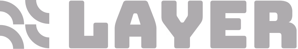 Gray stylized text spelling 'LAYER' with overlapping curved lines on transparent background.