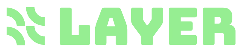 Green stylized text spelling 'LAYER' with curved line design on transparent background.